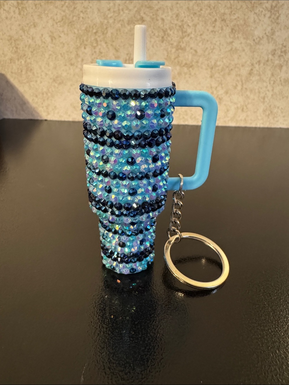 Bejeweled Light Blue Tumbler Keychain/ Chapstick Holder Accessory